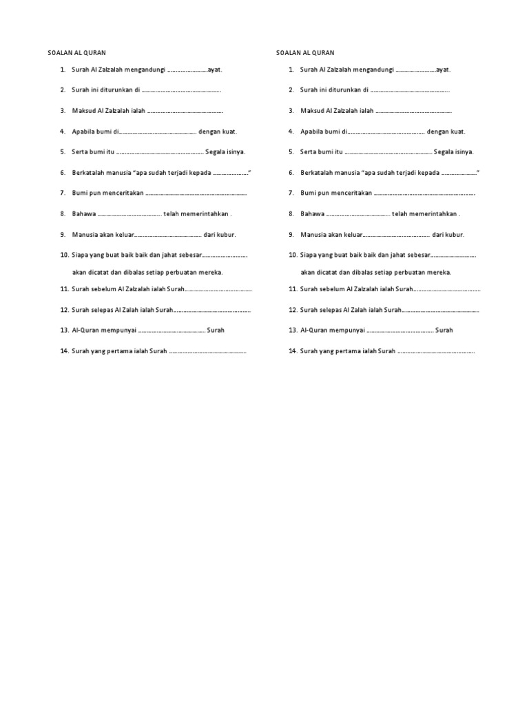 Soalan Al Quran Tahun 5 Pdf