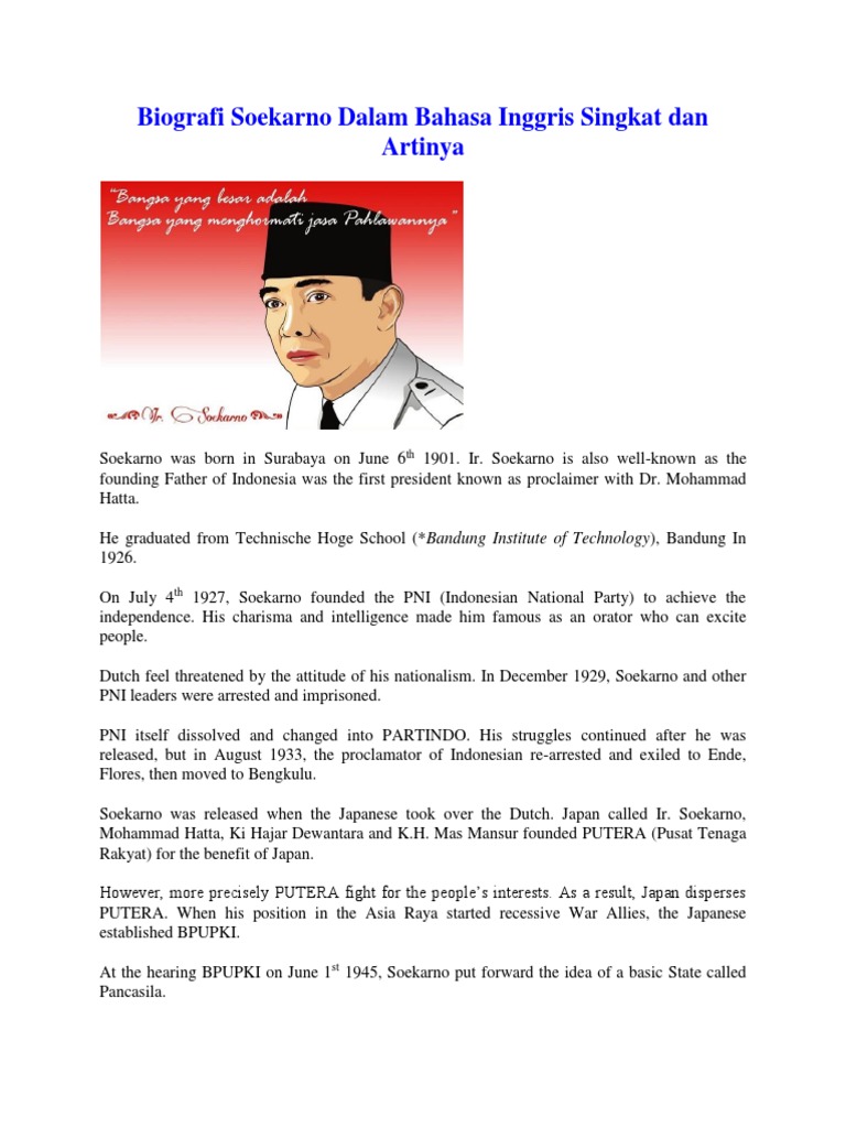 Biografi Soekarno Dalam Bahasa  Inggris  Singkat dan  Artinya   Biografi Soekarno Dalam Bahasa  Inggris  Singkat dan  Artinya