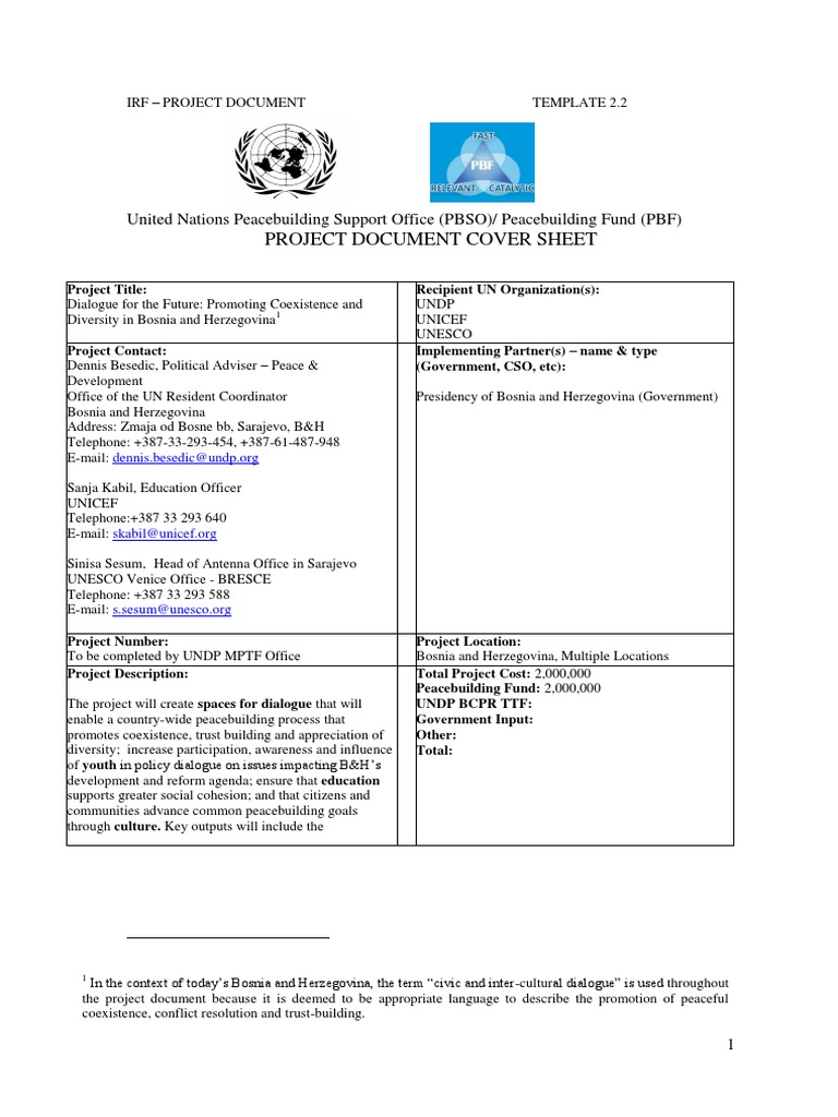 Project Document Cover Sheet: United Nations Peacebuilding Support ...