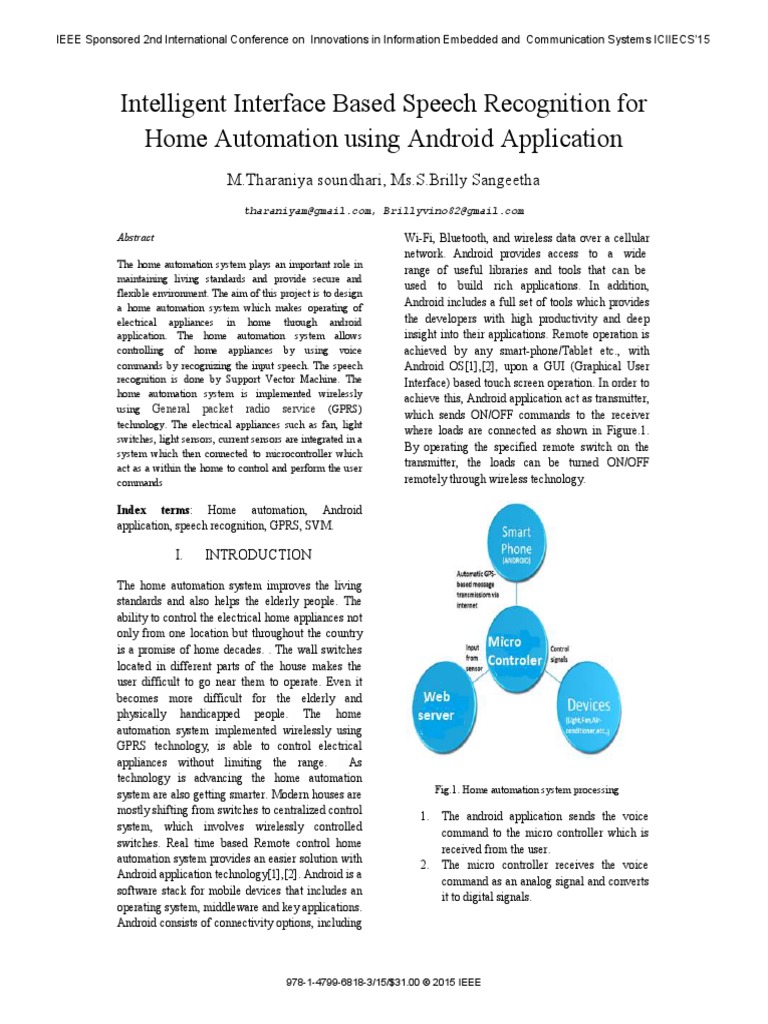 Intelligent Interface Based Speech Recognition For Home Automation ...