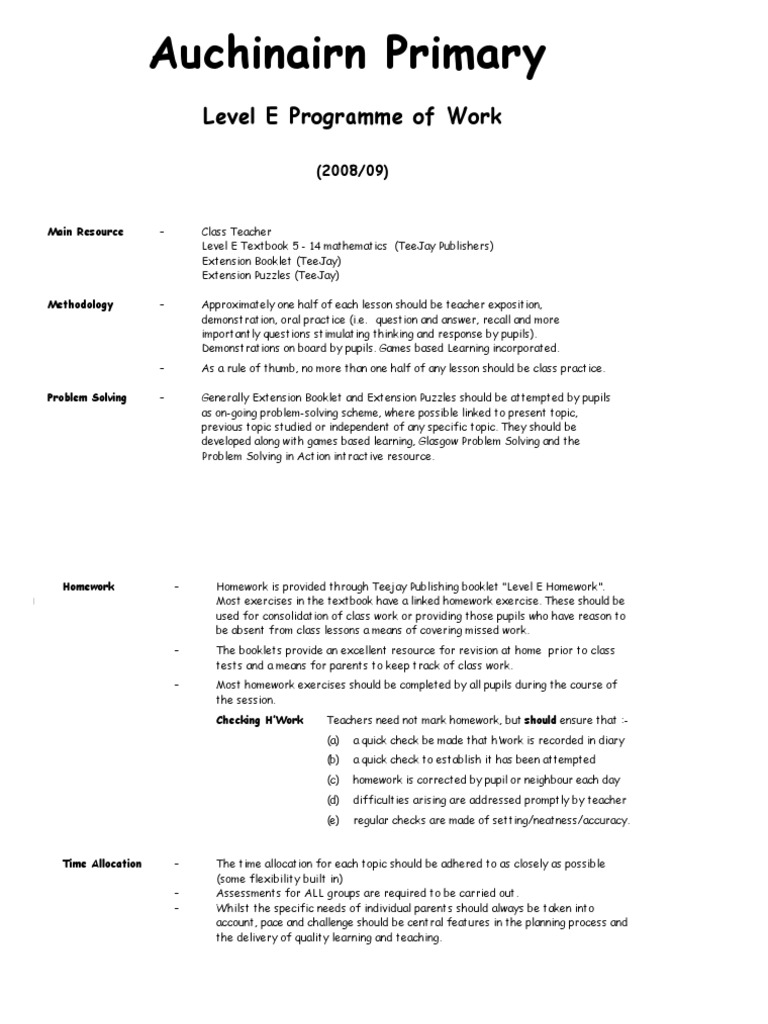 Level E Course Cwk Wp Area Teachers