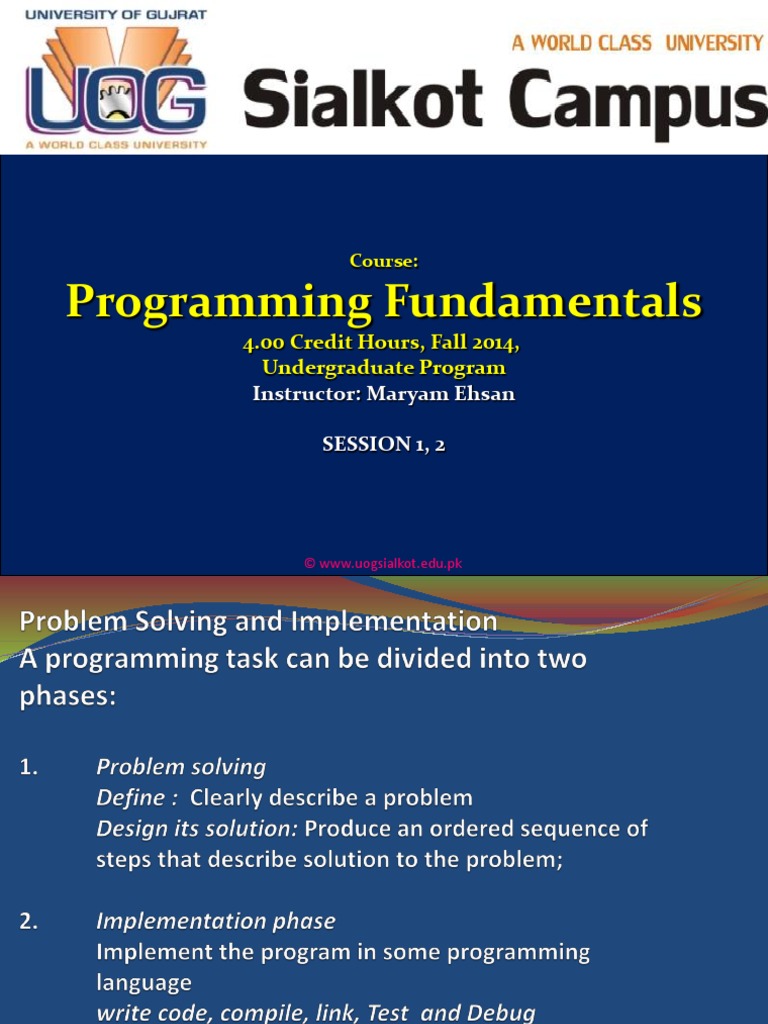 Programming Fundamentals: 4.00 Credit Hours, Fall 2014, Undergraduate ...