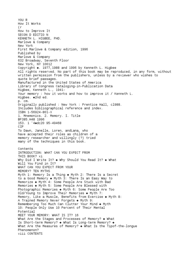 Your Memory How It Works and How To Improve It2 | PDF | Memory | Mnemonic