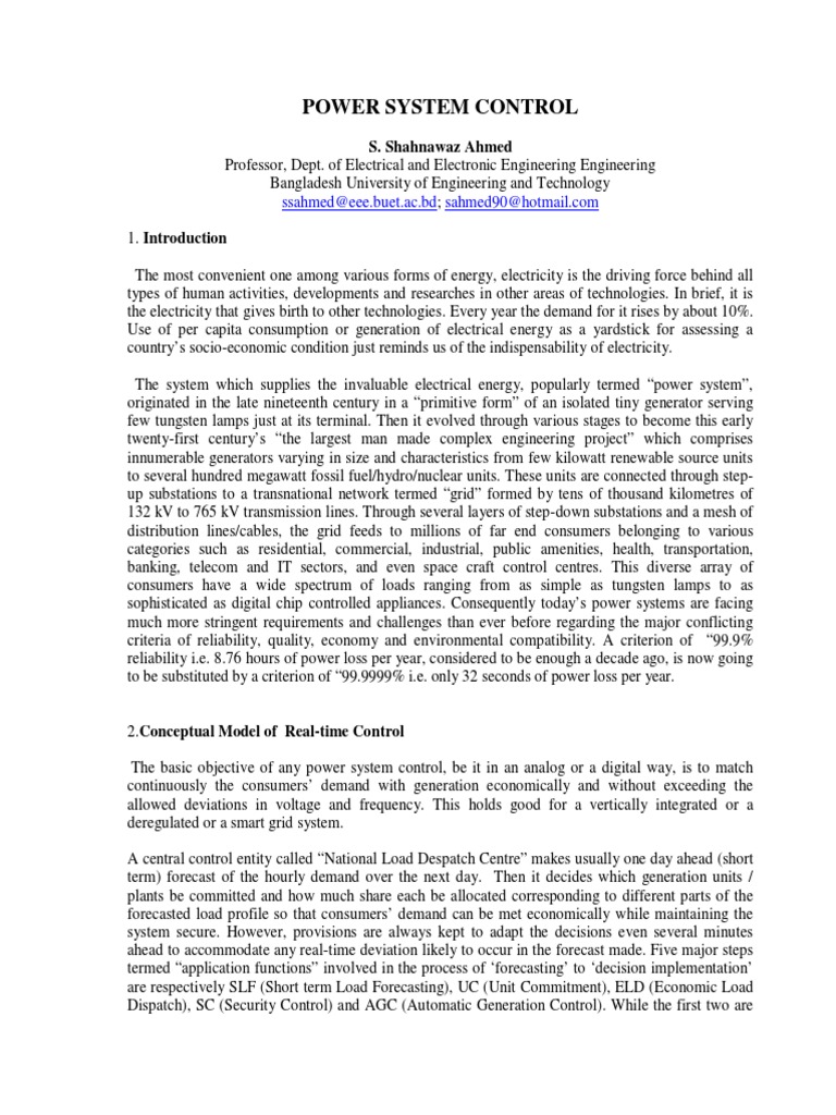 (Ref) Power System Control-Handout by ProfS S Ahmed | PDF | Scada ...