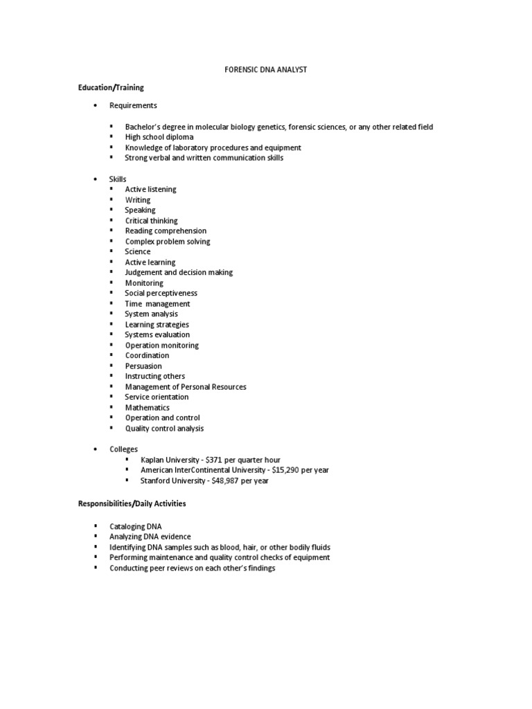 Forensic Dna Analyst Career Journal Pdf Dna Profiling Forensic Science