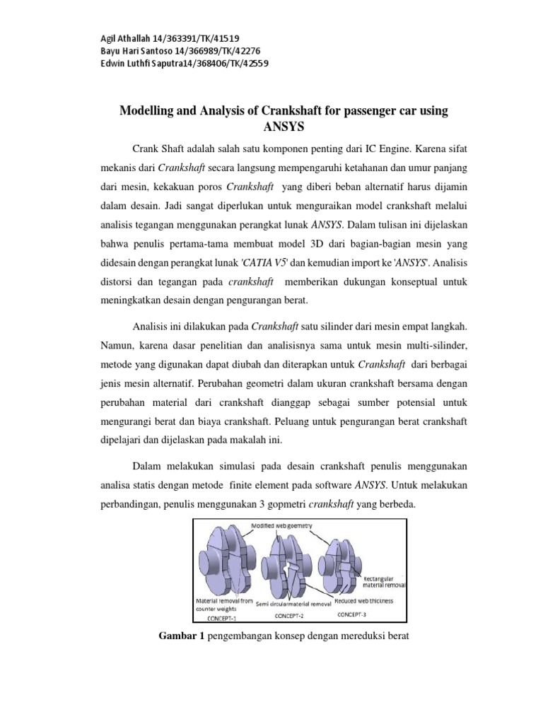 Modelling and Analysis of Crankshaft For Passenger Car Using ANSYS ...