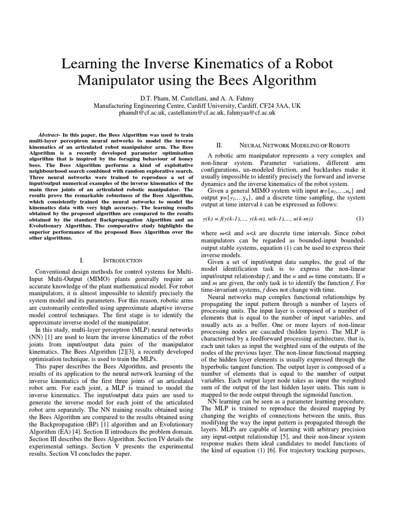 Bees Algorithm for Robot Inverse Kinematics | PDF | Applied Mathematics ...