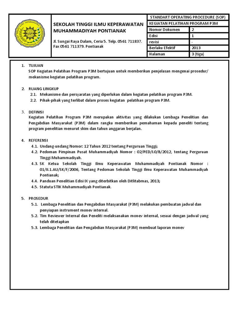 SOP Pelatihan Program P3M STIK Muhammadiyah | PDF