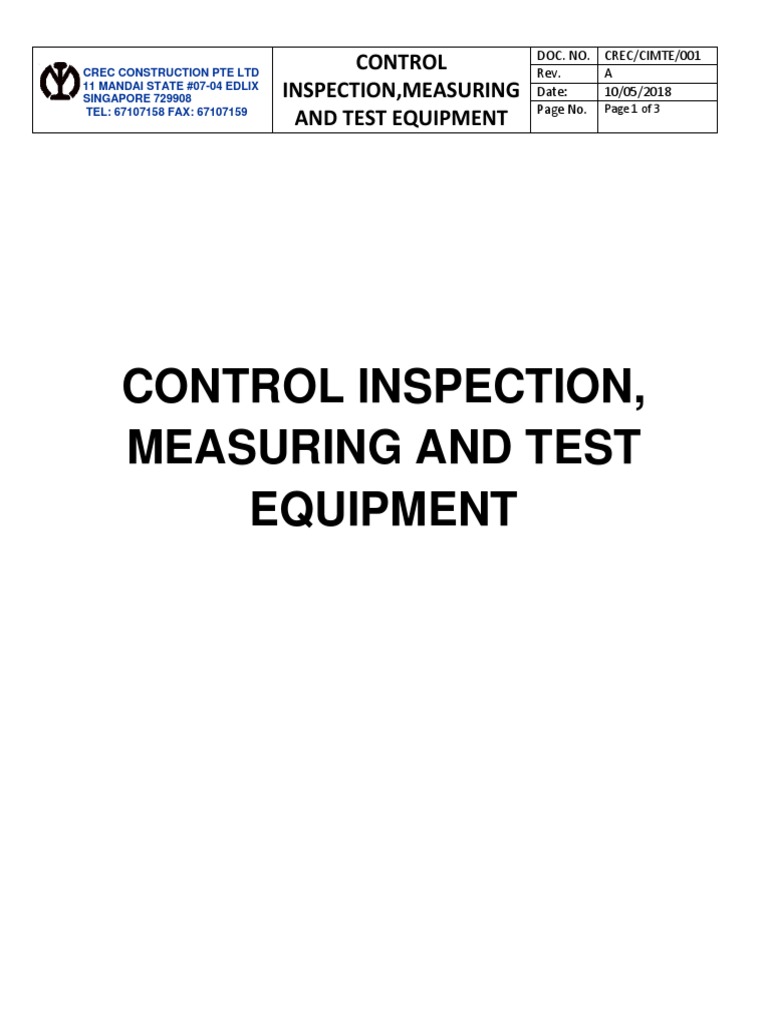 Control of Inspection Equipment | PDF | Calibration | Evaluation