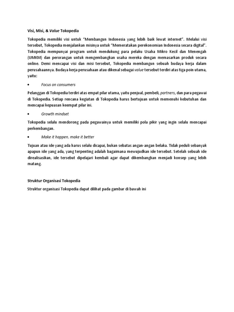 Visi, Misi, Value, Struktur Organisasi | PDF