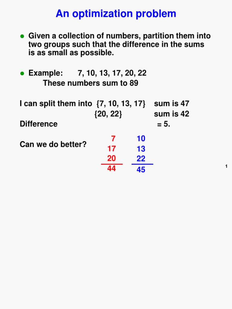 Minimize Sum Difference in Number Partitioning | PDF