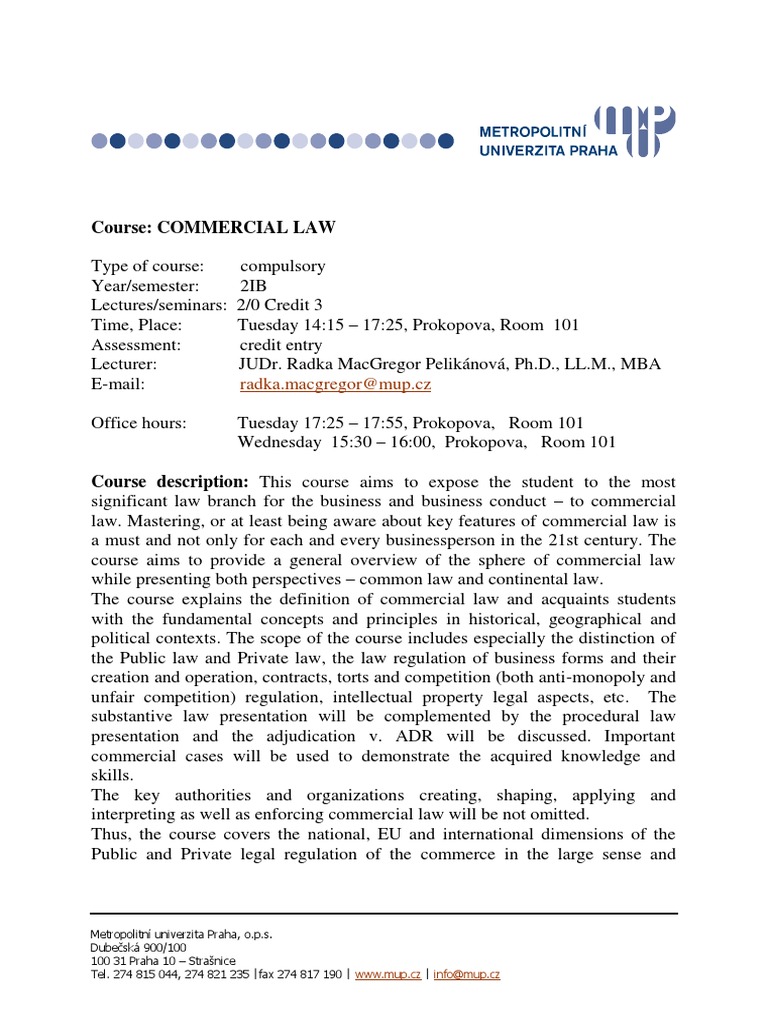 Commercial Law Course Overview | PDF | Interdisciplinarity | Common Law