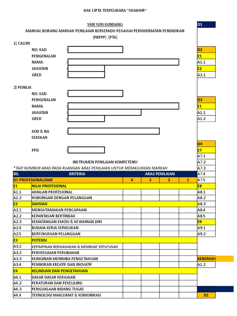 Borang Markah Individu Offline Pbppp Smk Seri Kundang