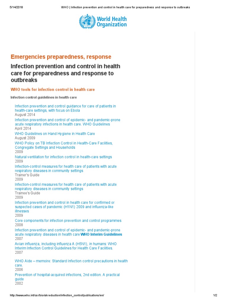 WHO - Infection Prevention and Control in Health Care For Preparedness ...