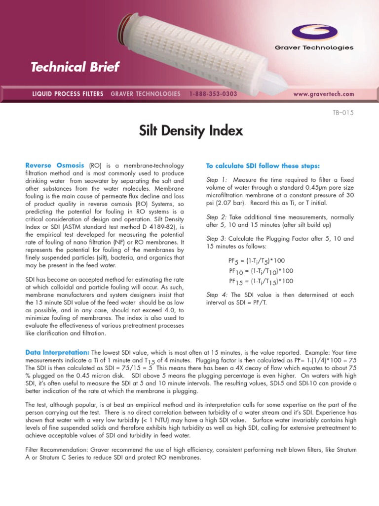 Silt Density Index Technical Brief Chemical Engineering Chemistry