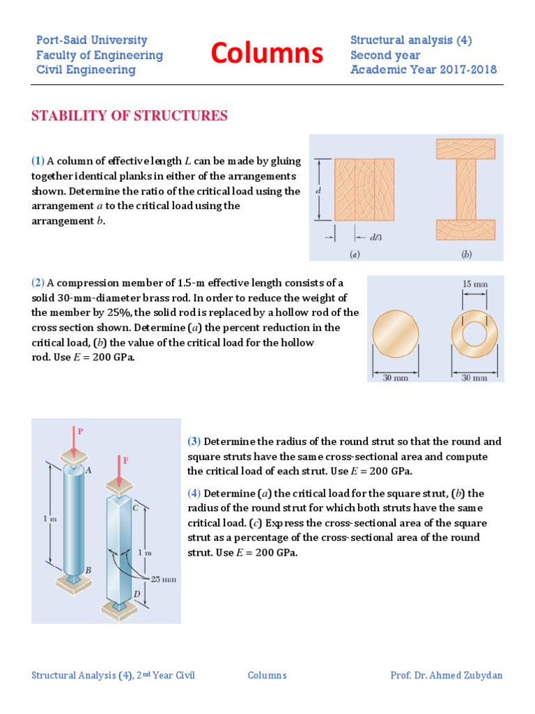 Column Buckling Sheet Pdf Column Buckling