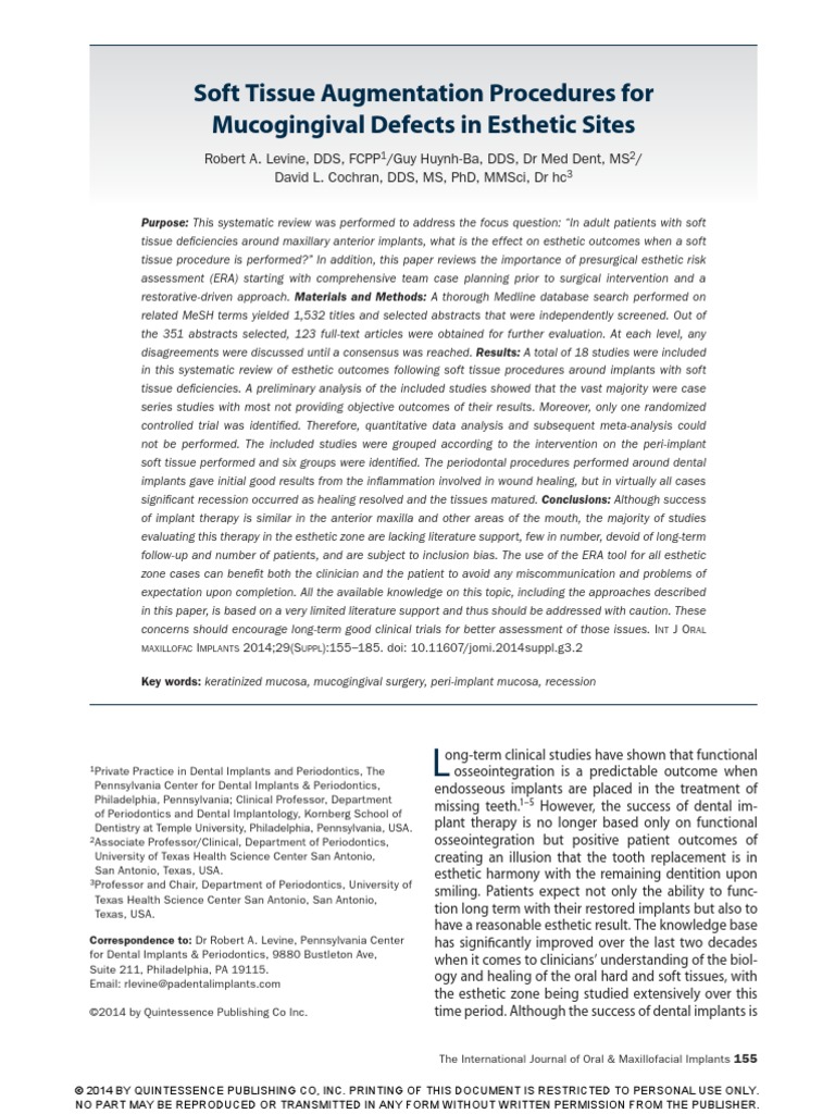 Soft Tissue Augmentation Procedures For Mucogingival Defects in ...