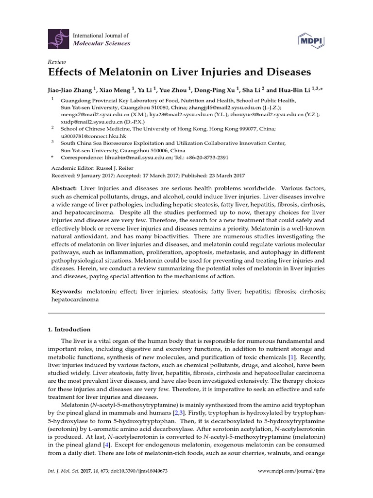 Effects of Melatonin On Liver Injuries and Diseases: Molecular Sciences ...