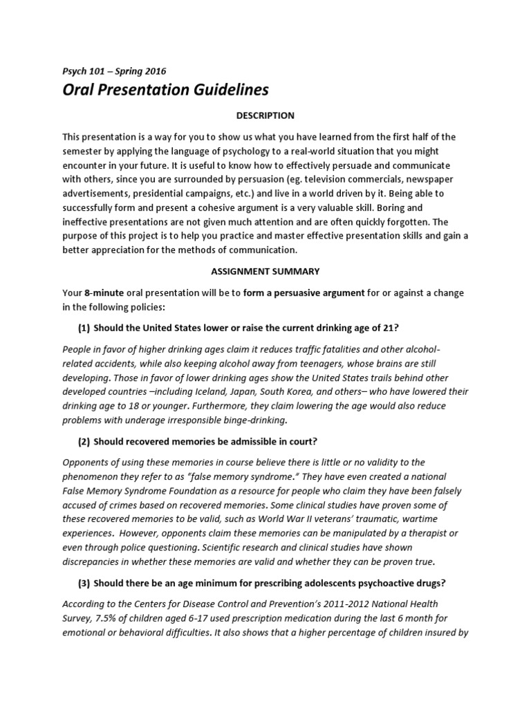 oral presentation guidelines Juvenile Delinquency Psychotherapy