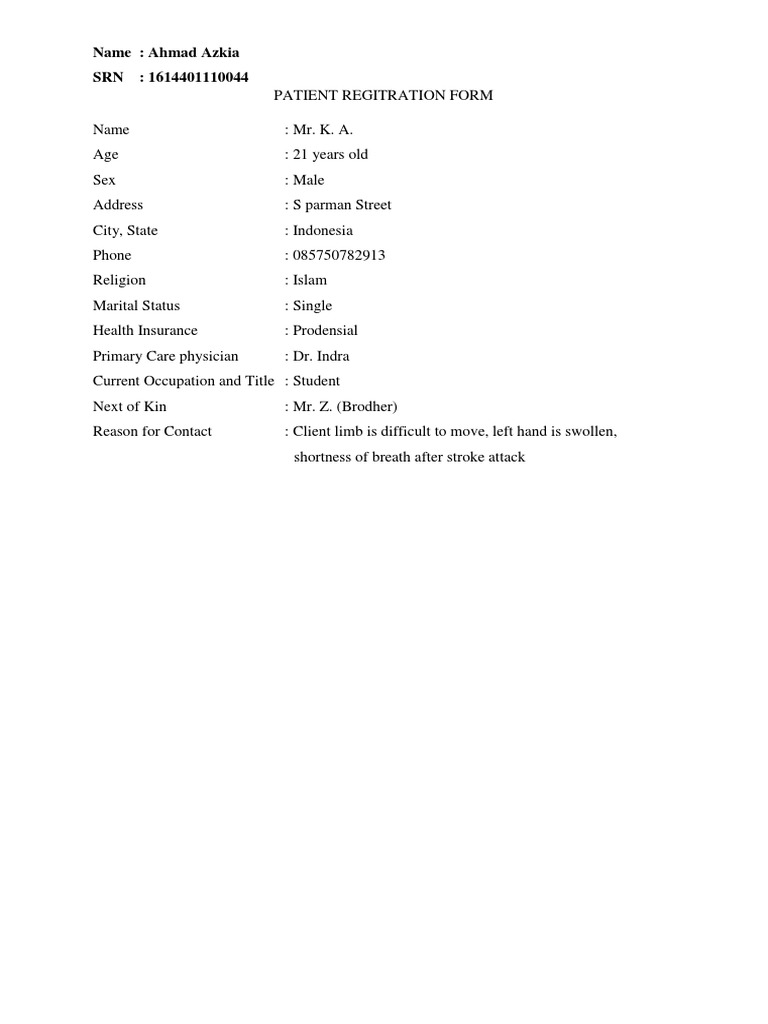 Patient Registration: Ahmad Azkia | PDF