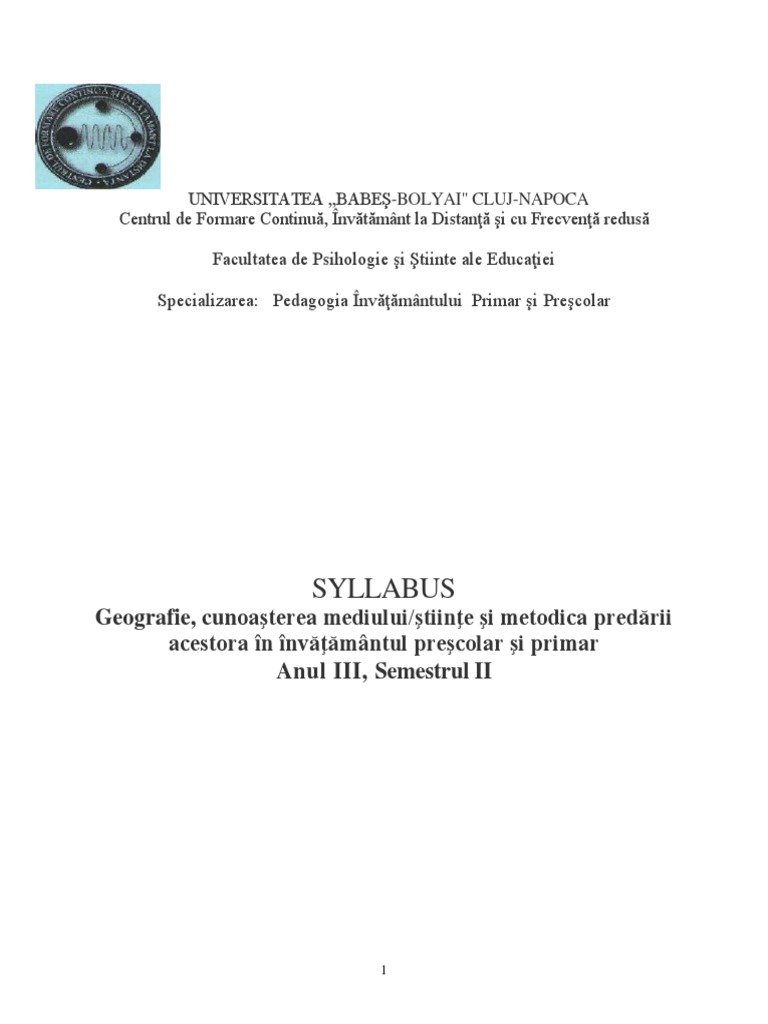 Syllabus Geografie Stiinte