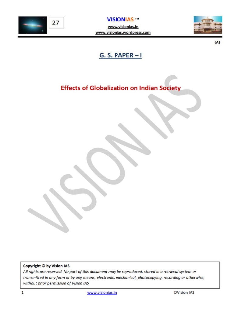GS I - Effects of Globalization On Indian Society | PDF