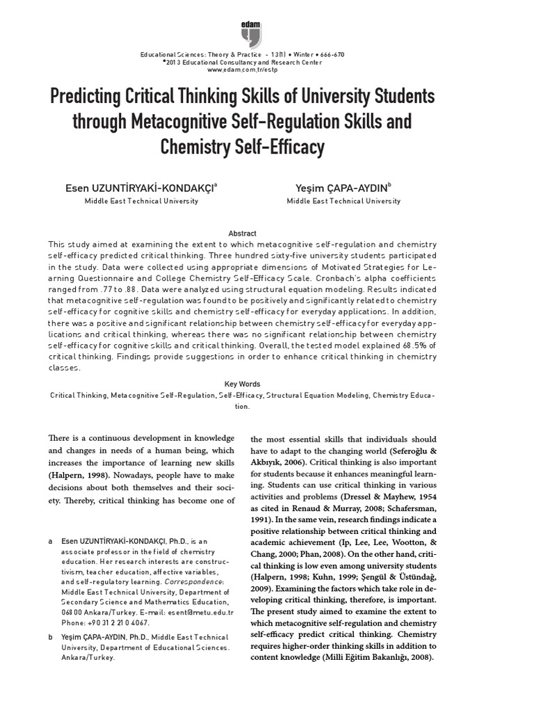 Predicting Critical Thinking Skills of University Students Through ...