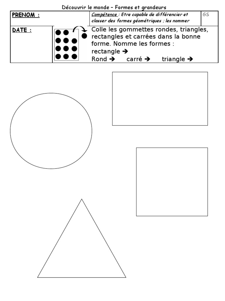 Moyenne Section Exercices Formes Géométriques Maternelle Fiche 1 Formes Géométriques GS | PDF