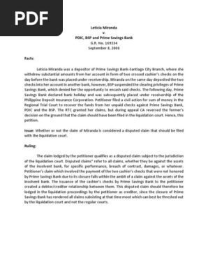 Leticia Miranda V Pdic Bsp And Prime Savings Bank