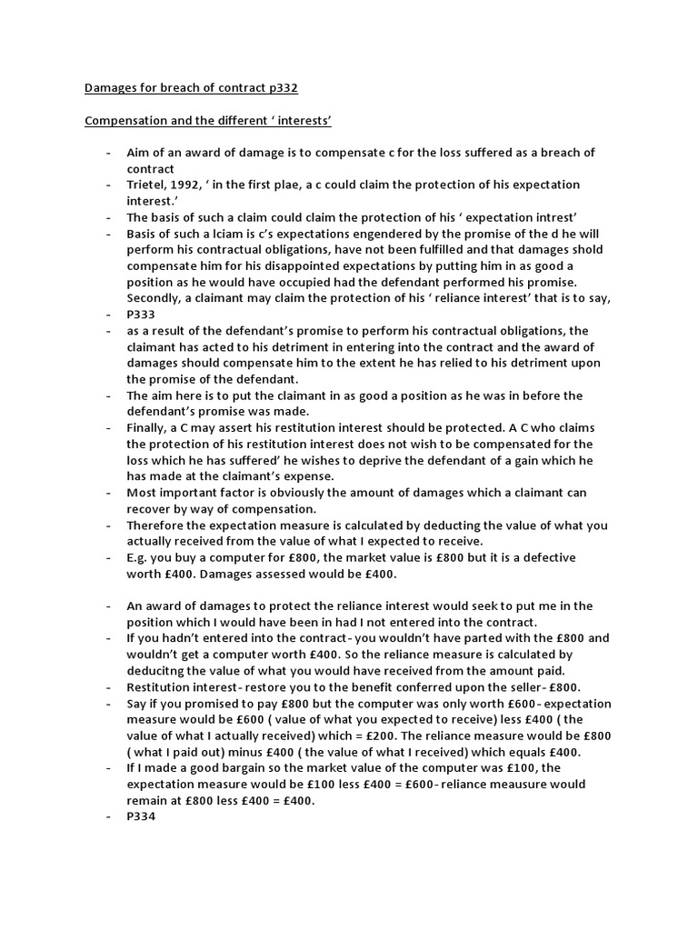 Contract Breach Damages Guide | PDF | Damages | Common Law