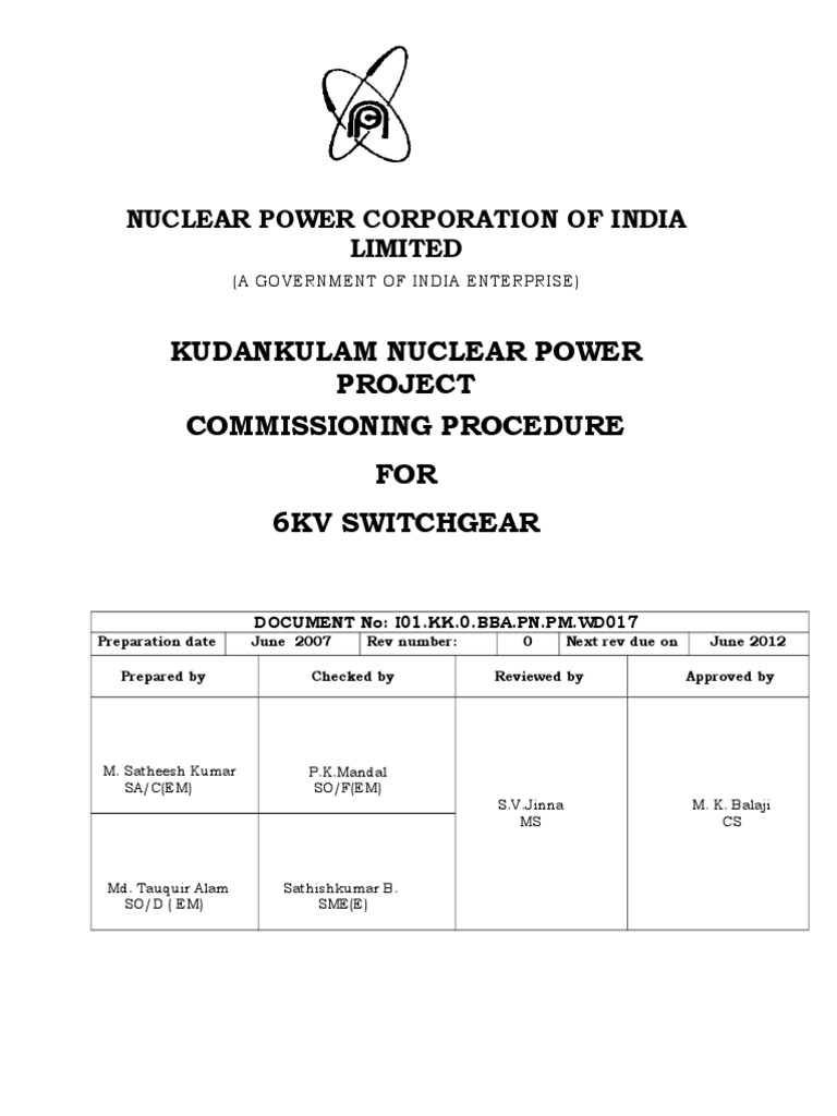 Commissioning Procedure of 6KV Switchgear (Approved) | PDF | Switch ...