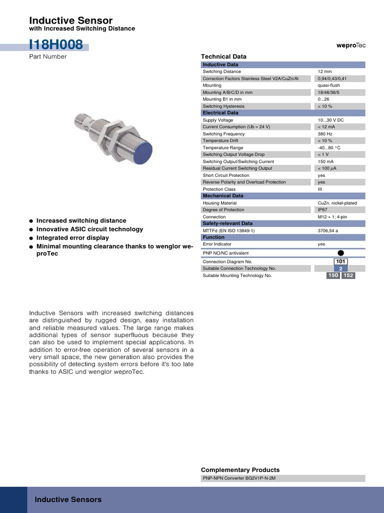 Wenglor I18H008 Inductive Sensors Overview | PDF | Sensor | Vacuum Tube