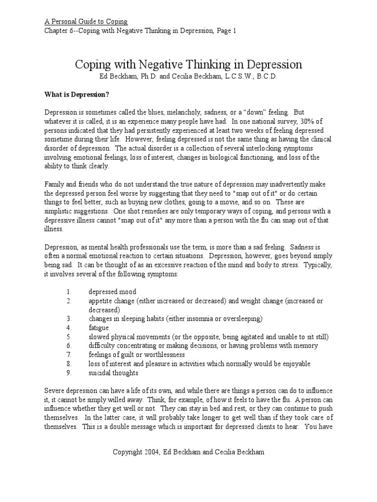 Coping With Negative Thinking in Depression | PDF | Mania | Major ...