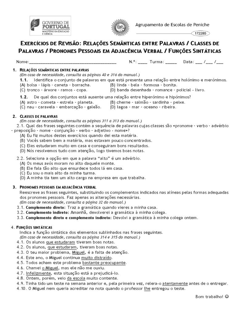 Pronome e Sintaxe em Exercícios | PDF | Pronome | Tipologia linguística