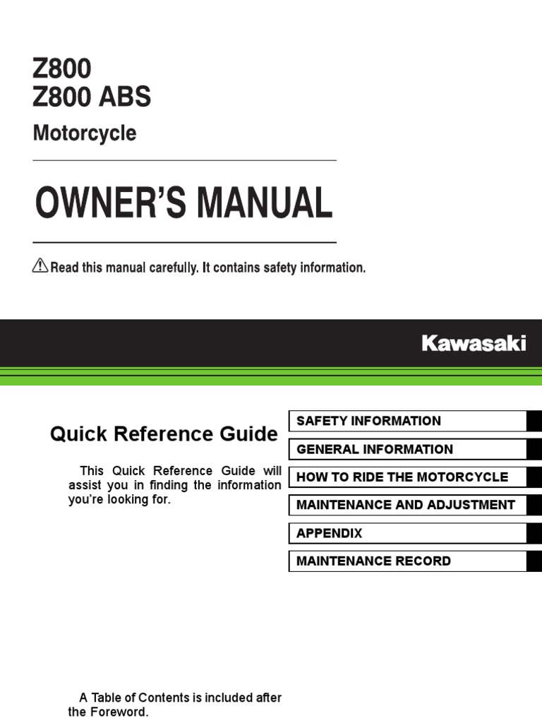 Manual Kawasaki-Z800-Abs-65115 2016 | PDF | Exhaust Gas | Vehicle