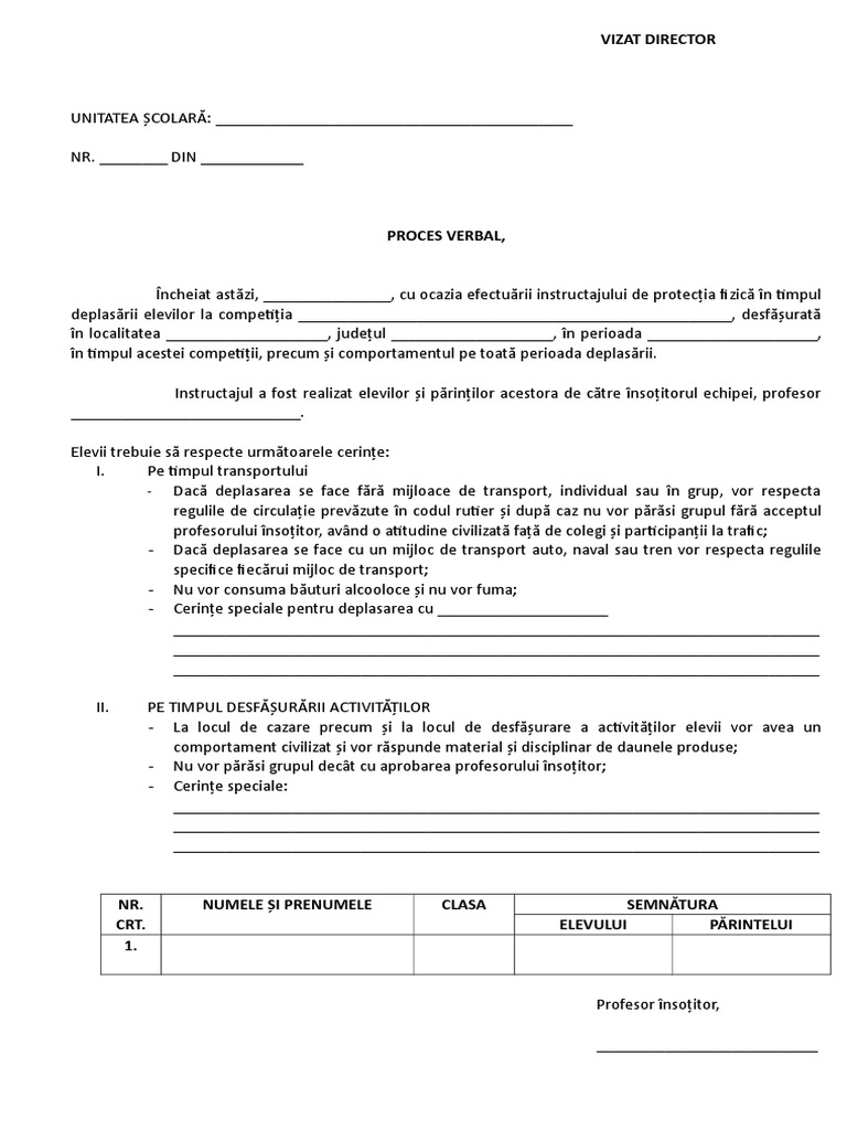 10.PROCES VERBAL-Instructaj Deplasari Competitii | PDF