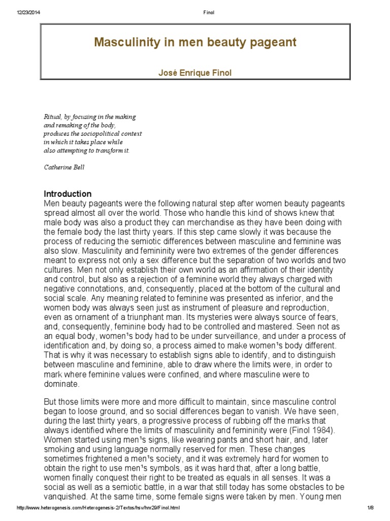 Masculinity in Men Beauty Pageant | PDF | Masculinity | Femininity
