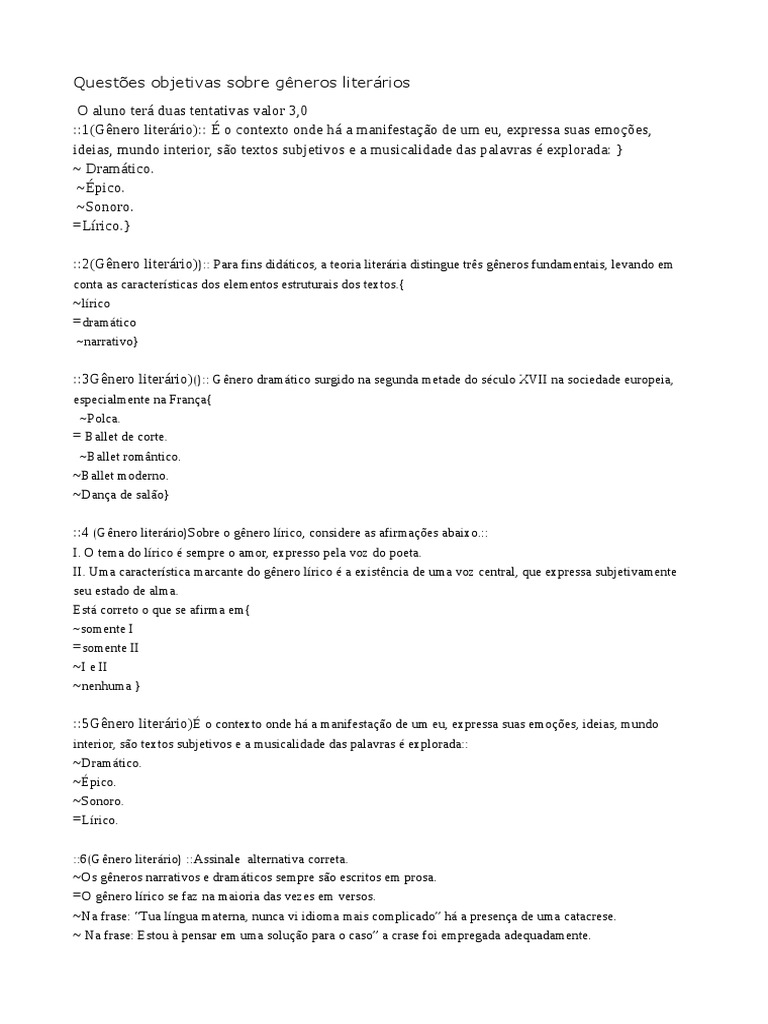 Questões sobre Gêneros Literários | PDF | Poesia | Idiomas