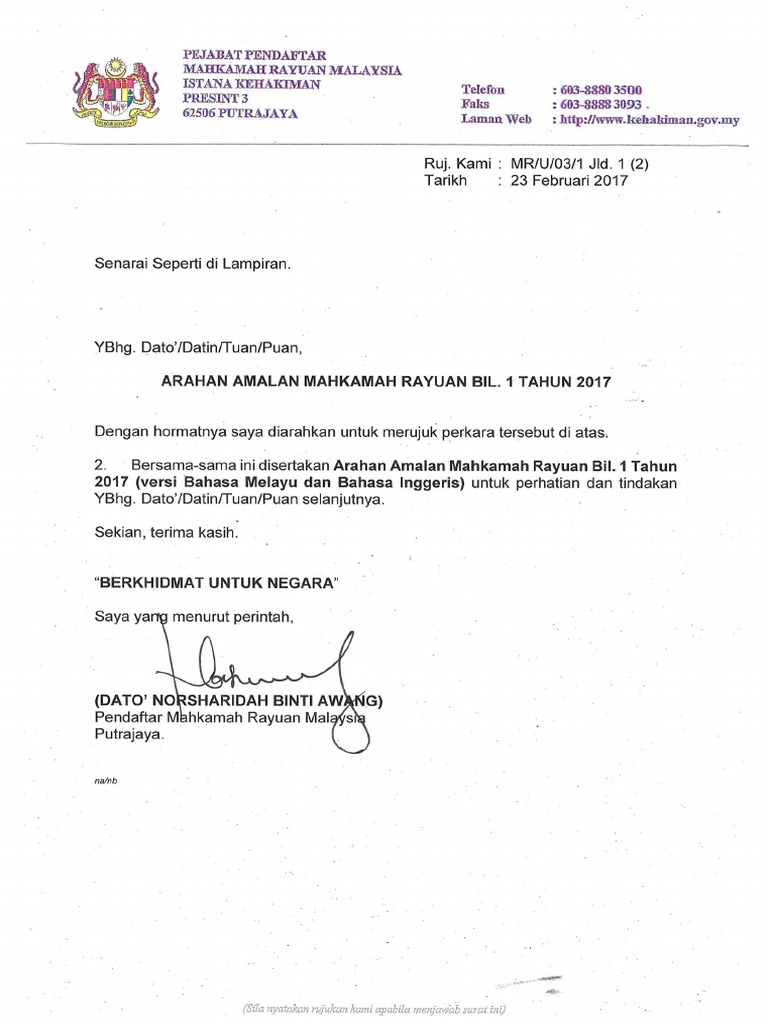 Arahan Amalan Mahkamah Rayuan Bil 1 Tahun 2017 Pdf