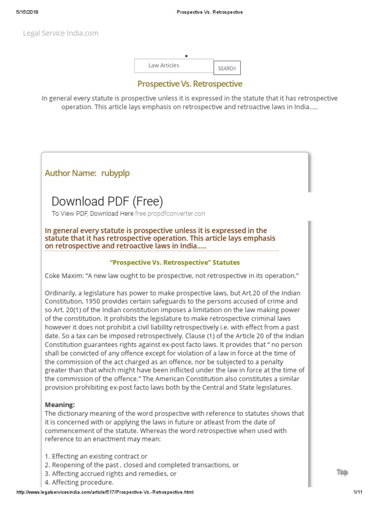 Prospective vs. Retrospective Laws Explained | PDF | Ex Post Facto Law ...