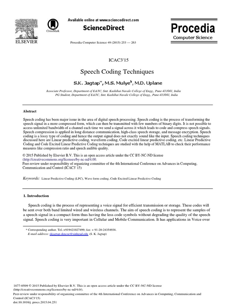 Procedia: Speech Coding Techniques | PDF | Data Compression | Sampling ...