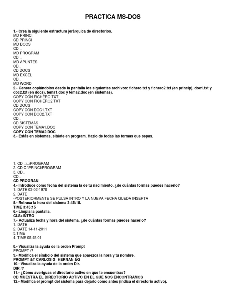 Práctica Completa de MS-DOS y Comandos | PDF | Archivo de computadora ...