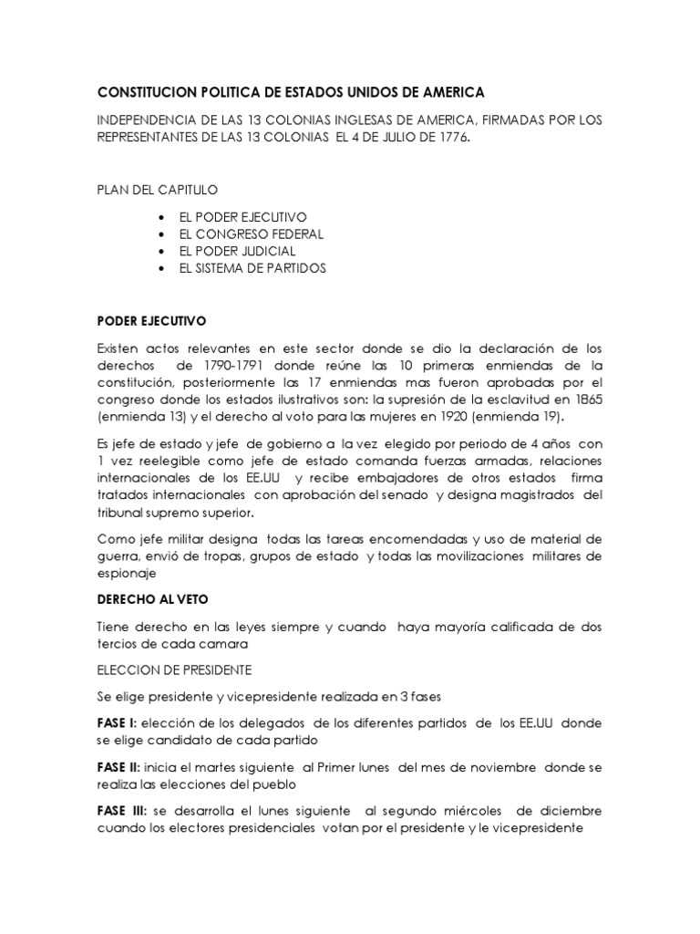 Constitucion Politica de Estados Unidos de America | PDF | Congreso de ...