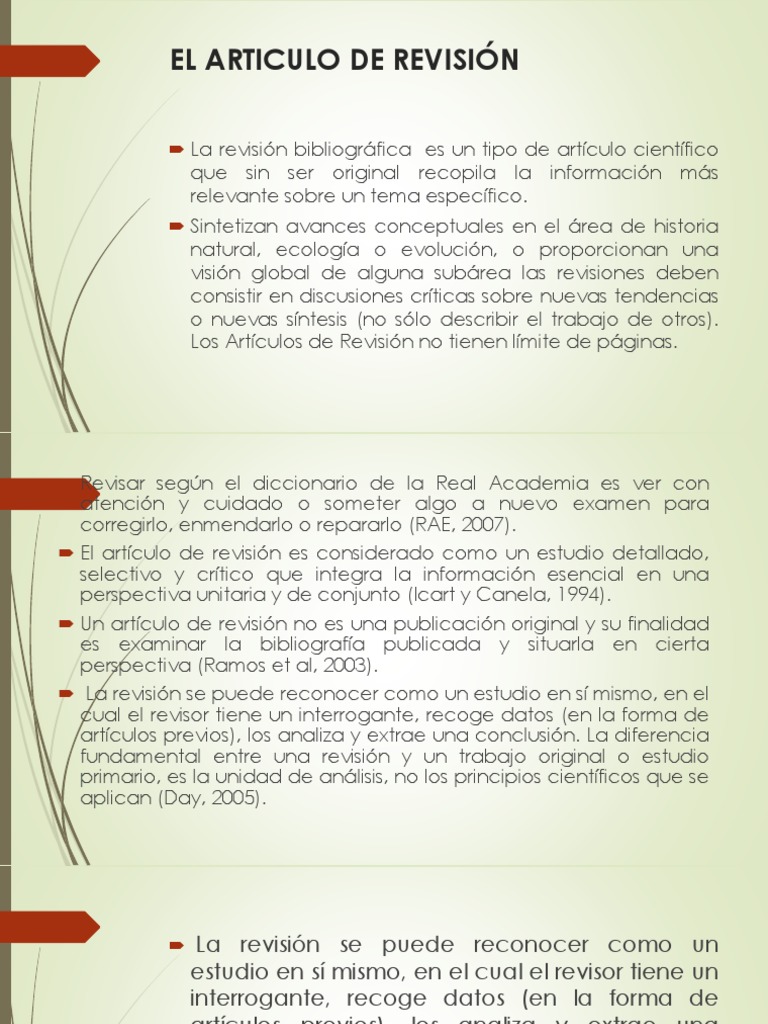 Artículo de Revisión: Definición y Uso | PDF | Sumario abstracto ...