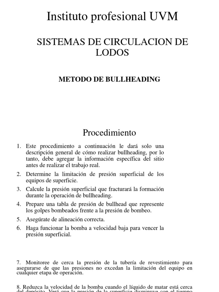 Procedimiento de Bullheading en Pozos | PDF | Bomba | Presión