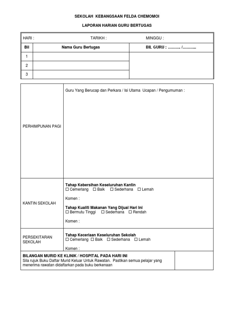 Laporan Guru Bertugas Pdf