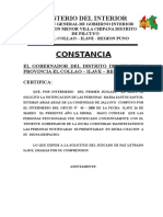 Constancia Juzgado de Paz Pilcuyo