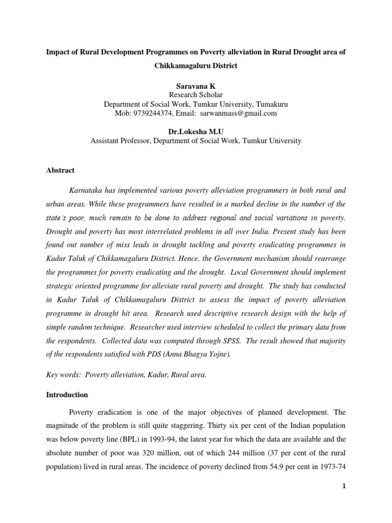 Impact of Rural Development Programmes On Poverty Alleviation in Rural ...