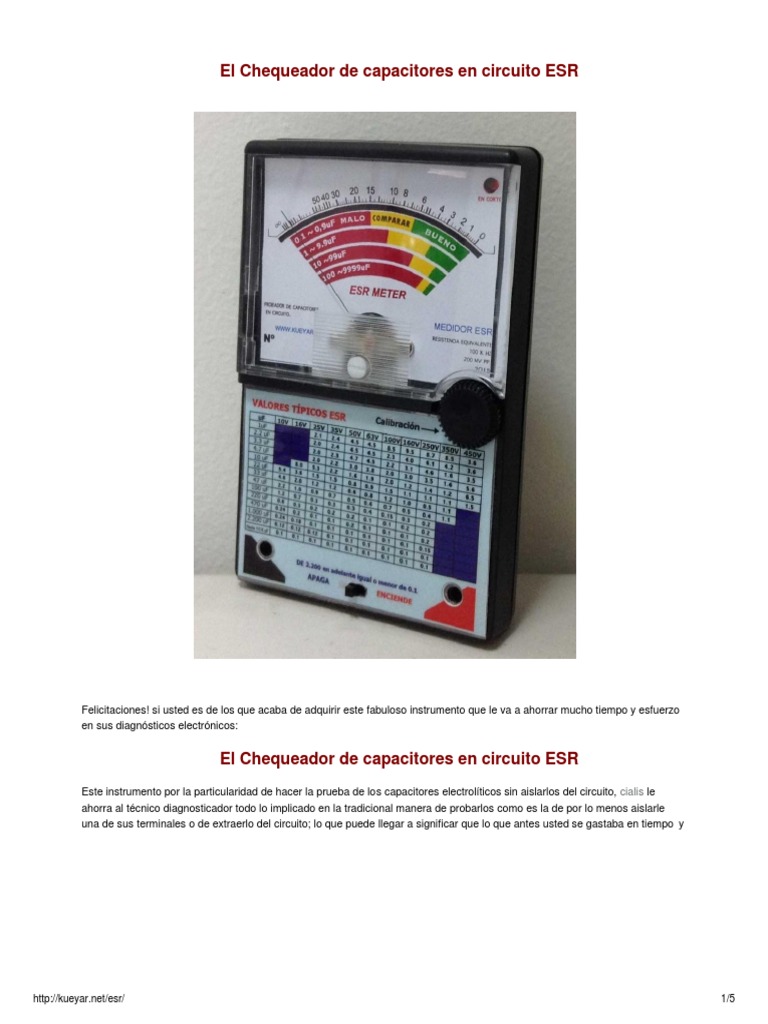 Medidor ESR PDF | PDF | Condensador | Red eléctrica