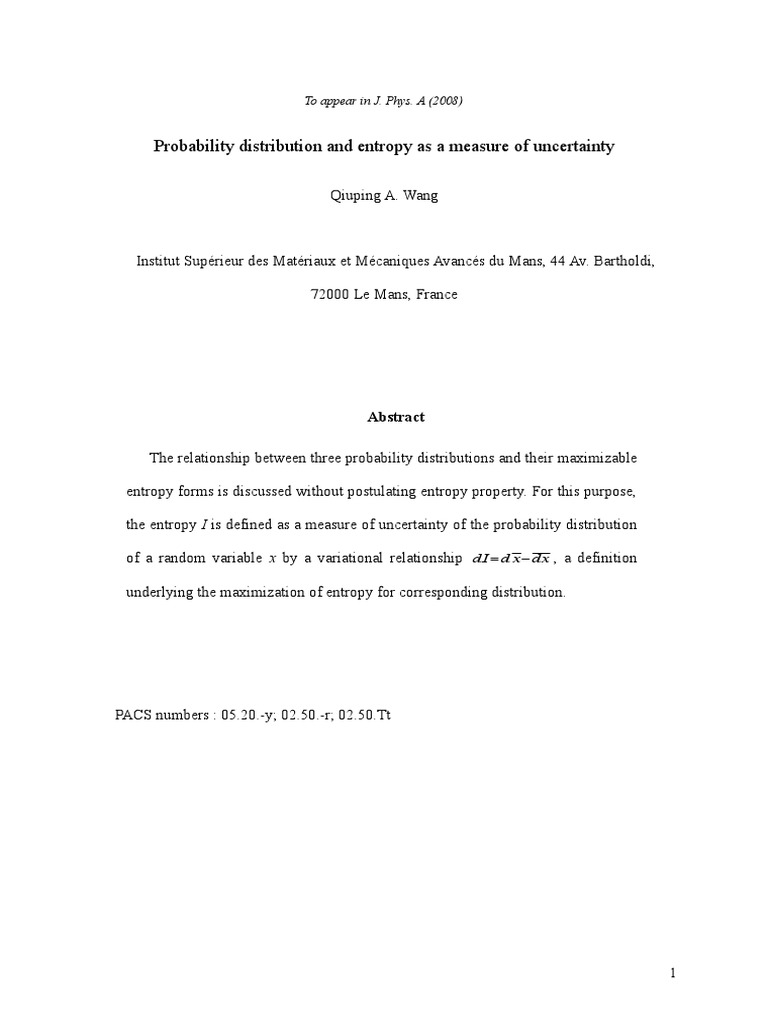 Entropy and Uncertainty in Probability Distributions | PDF | Entropy ...